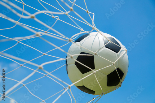 Soccer ball in the goal after shooted