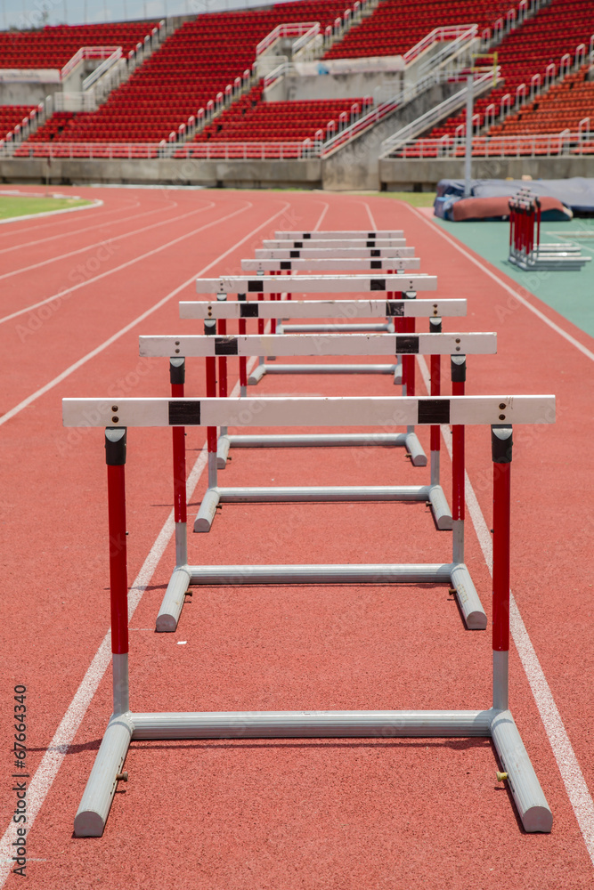 Hurdles On Running Track Stock Photo Adobe Stock
