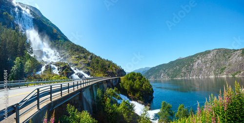 Summer Langfossen waterfall  (Norway). photo