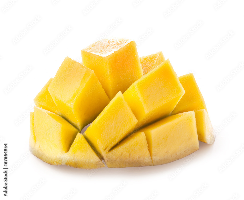 Ripe mango slice isolated on white