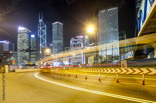 Photography modern city at night in hongkong