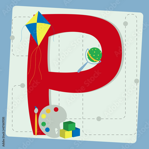 Letter "p" from stylized alphabet with children's toys