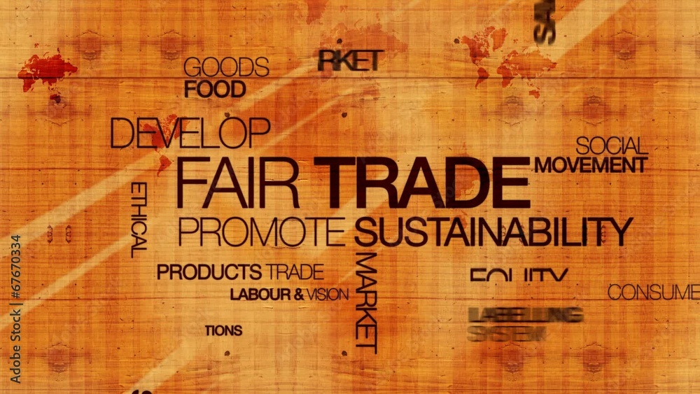 Fair trade commerce equitable wood words text tag cloud