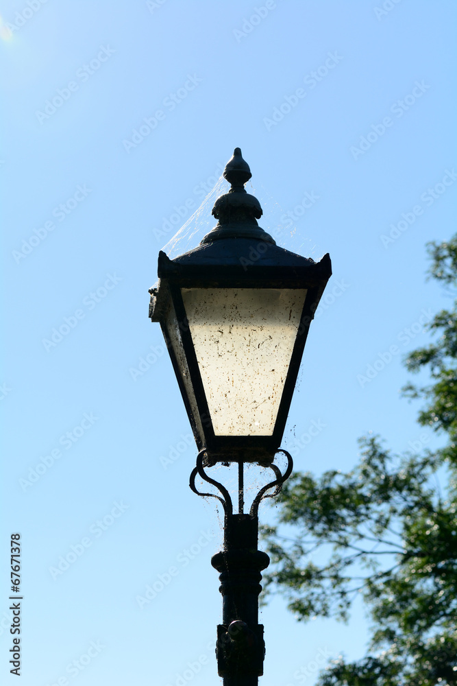 Old style lamppost with cobwebs
