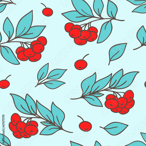 Seamless pattern with red rowanberry