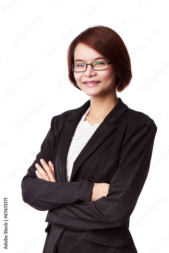 Asian business woman in suit smiling isolated on white Asian business woman in suit smiling isolated on white