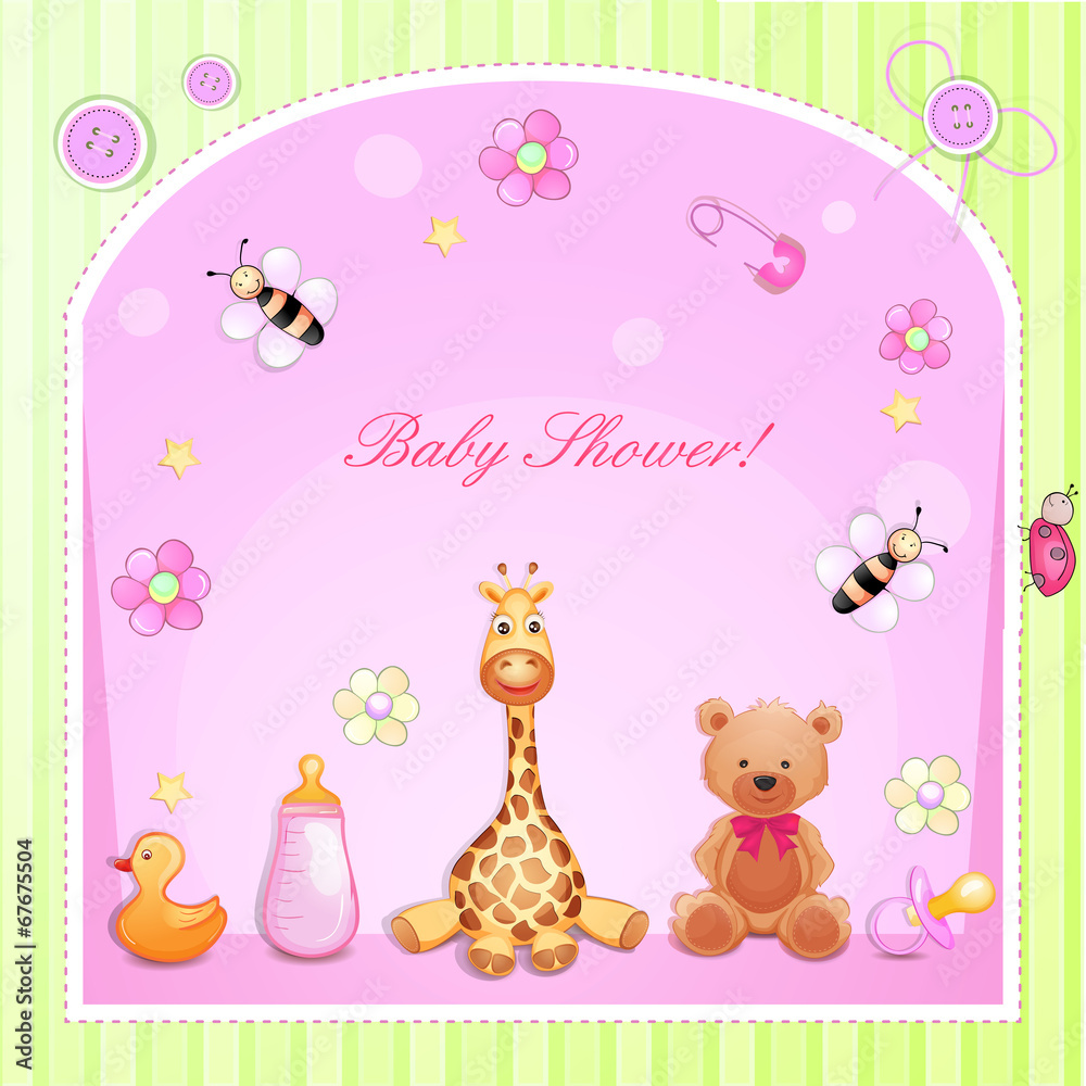 Baby shower card with toys. Baby shower card with toys.