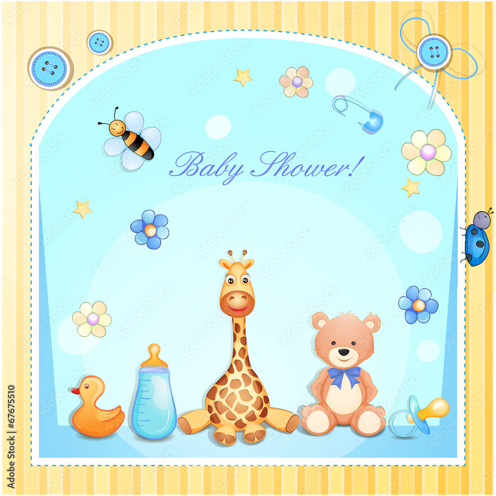 Baby shower card with toys. Baby shower card with toys.