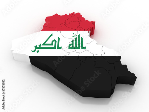 3d Iraq administrative map with flag