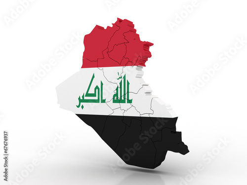 3d Map of Iraq with flag