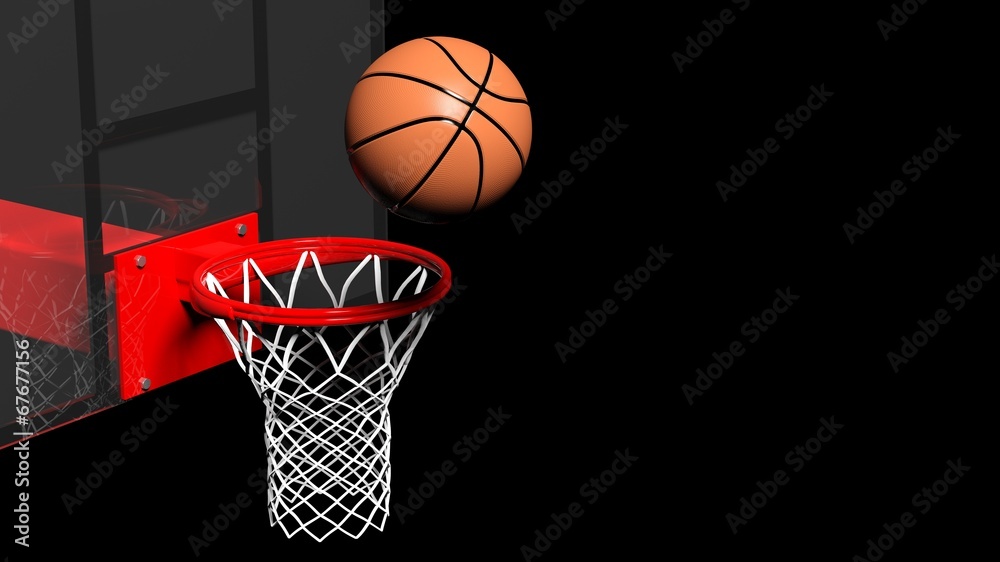 Basketball hoop with ball isolated on black background Basketball hoop with ball isolated on black background