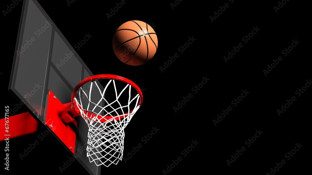 Basketball hoop with ball isolated on black background