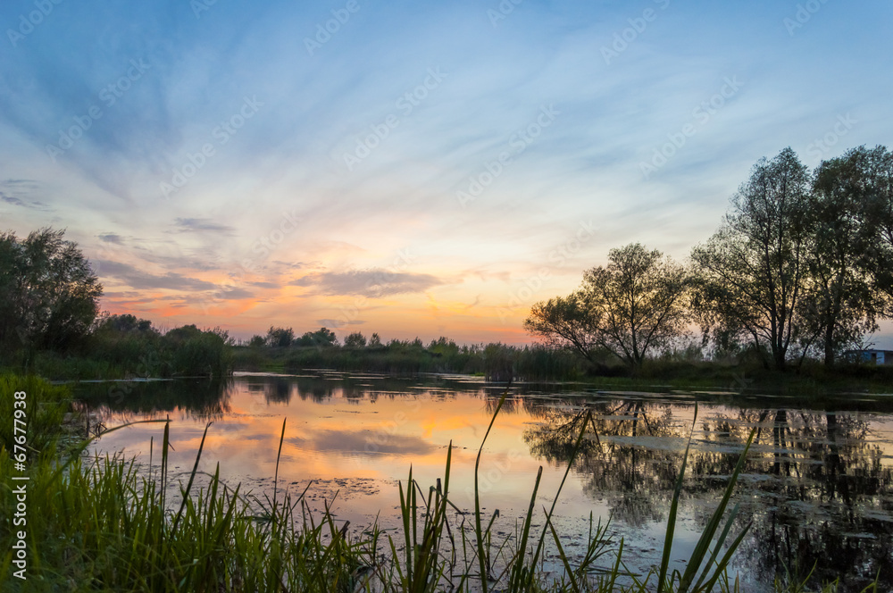 landscape sunset on the river