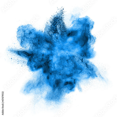 Foto Blaue Pulverexplosion lokalisiert auf Weiß