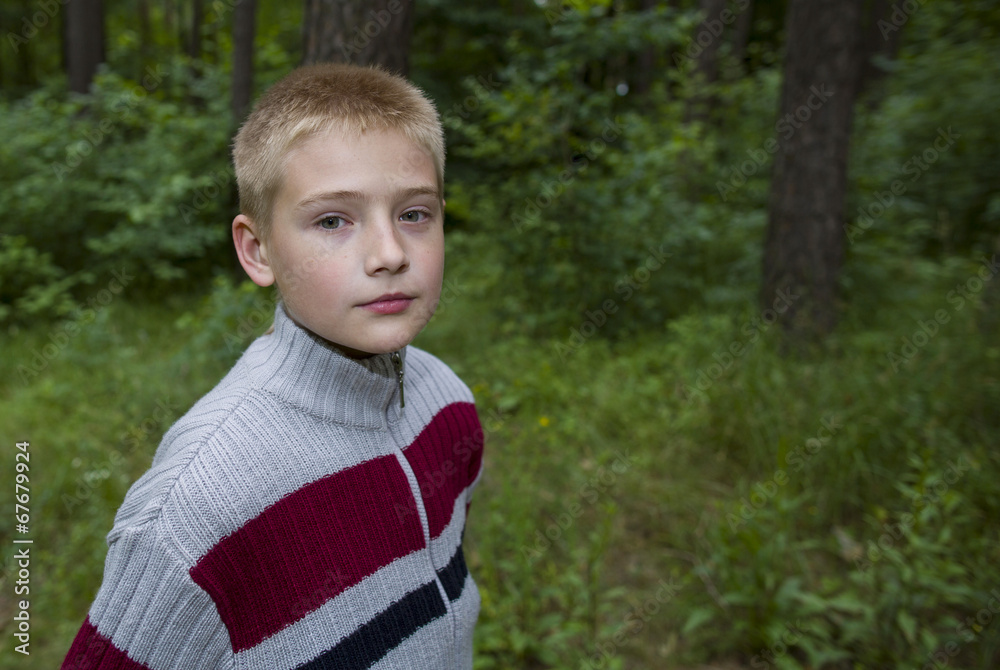Portrait of the pretty boy in the wood Portrait of the pretty boy in the wood