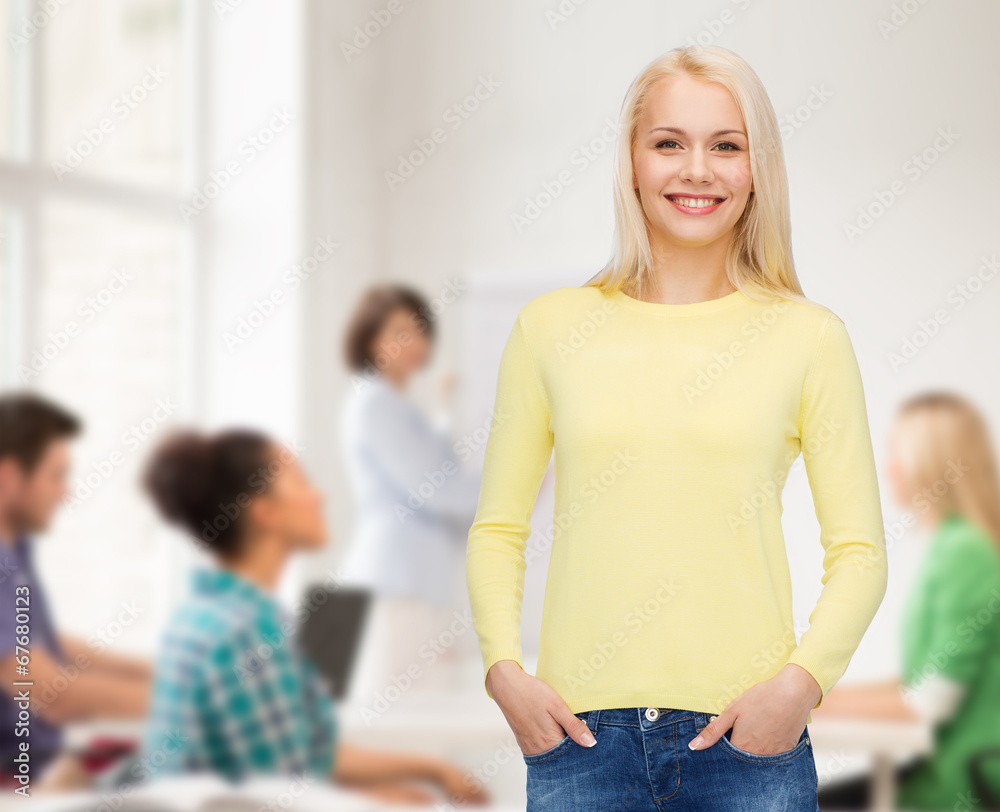 smiling girl in casual clothes smiling girl in casual clothes