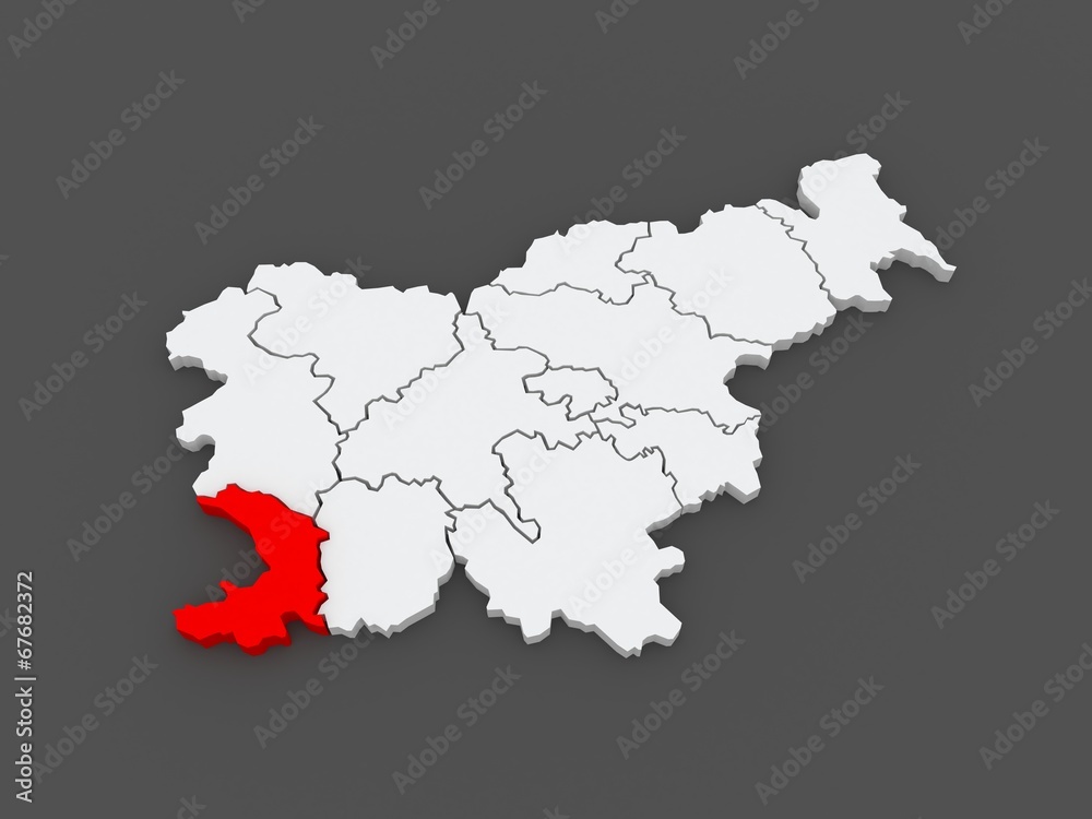 Fototapeta premium Map of Pribrezhnokarstsky region (Obalno-Kras regia). Slovenia.
