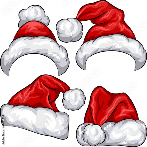 vector set red Christmas Santa Claus hats