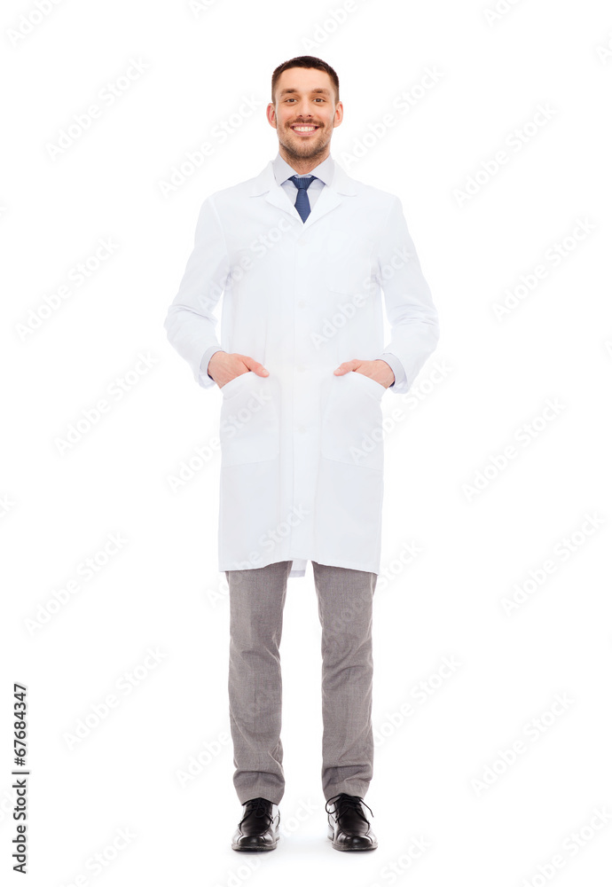 smiling male doctor in white coat smiling male doctor in white coat