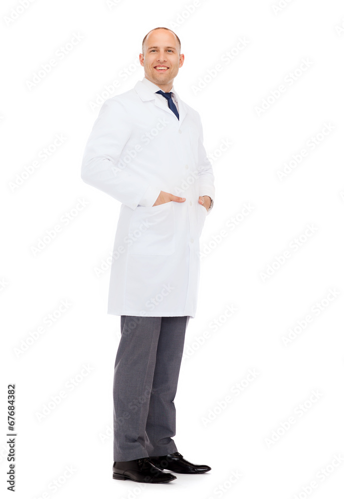 smiling male doctor in white coat smiling male doctor in white coat