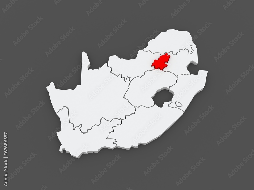 Map of Gauteng (Johannesburg). South Africa.