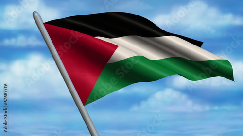 Looping Palestinian Flag animation with sky background photo