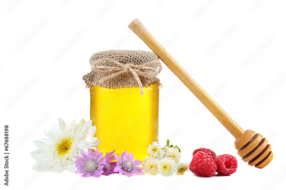 Jar full of delicious fresh honey and wild flowers, isolated Jar full of delicious fresh honey and wild flowers, isolated