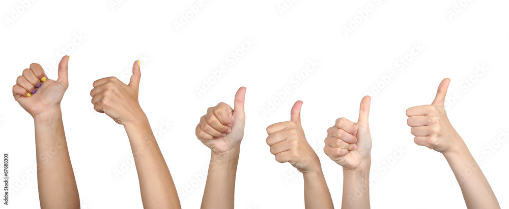 People show thumbs up on grey background People show thumbs up on grey background