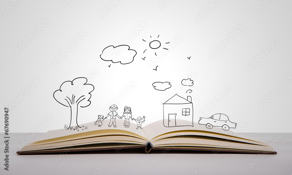 Naklejka premium Hand draw in open book of lovely family