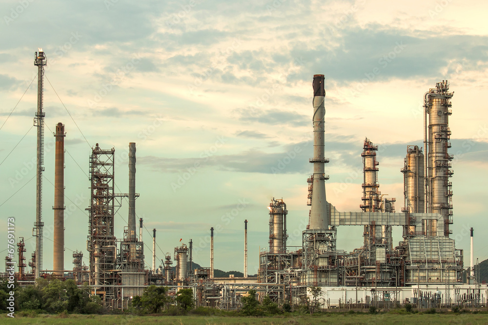 Oil refinery at twilight.