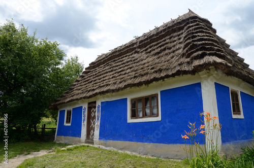 Traditional old clay Ukrainian rural house - homestead,Kiev