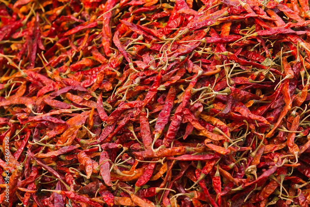 Dry chili pepper in market in Nepal