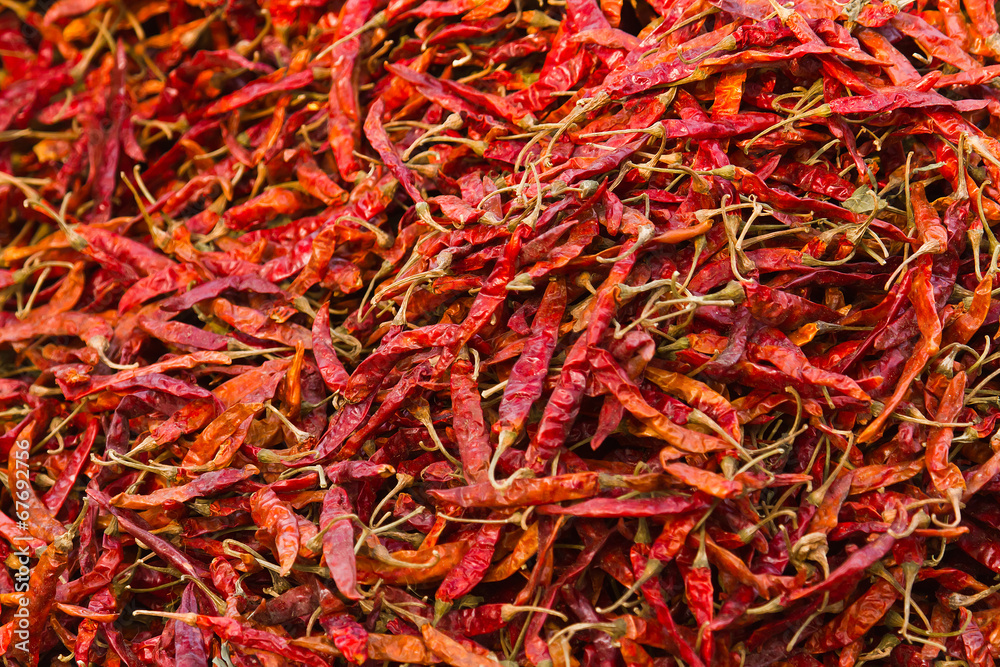 Dry chili pepper in market in Nepal Dry chili pepper in market in Nepal