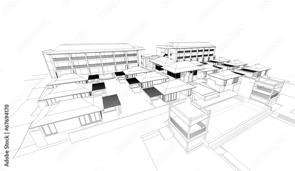 Fototapeta premium 3D wireframe of building 