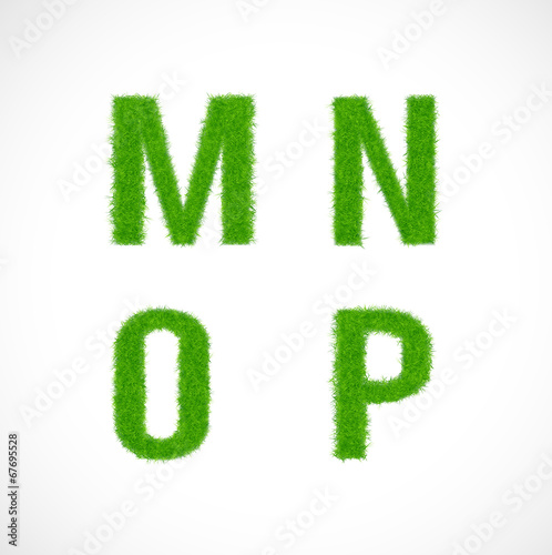 M N O P font uppercase with grass textured isolated, vector