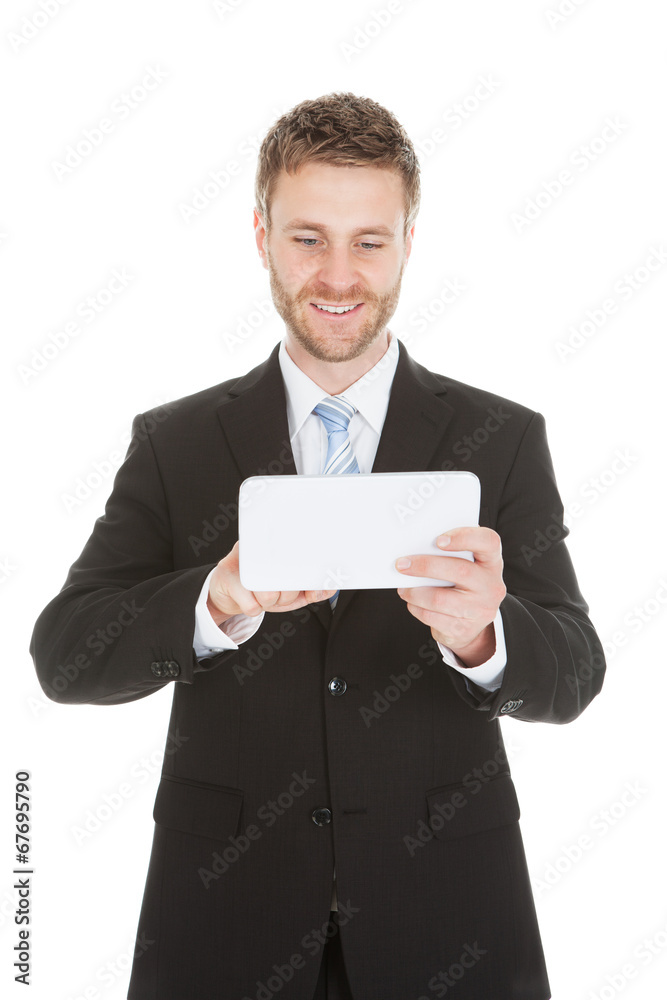 Happy Businessman Using Digital Tablet Happy Businessman Using Digital Tablet
