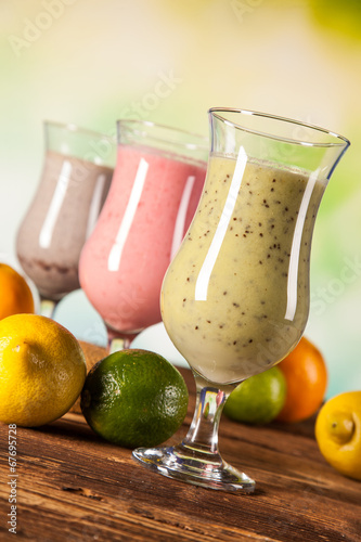 Healthy diet, protein shakes and fruits photo