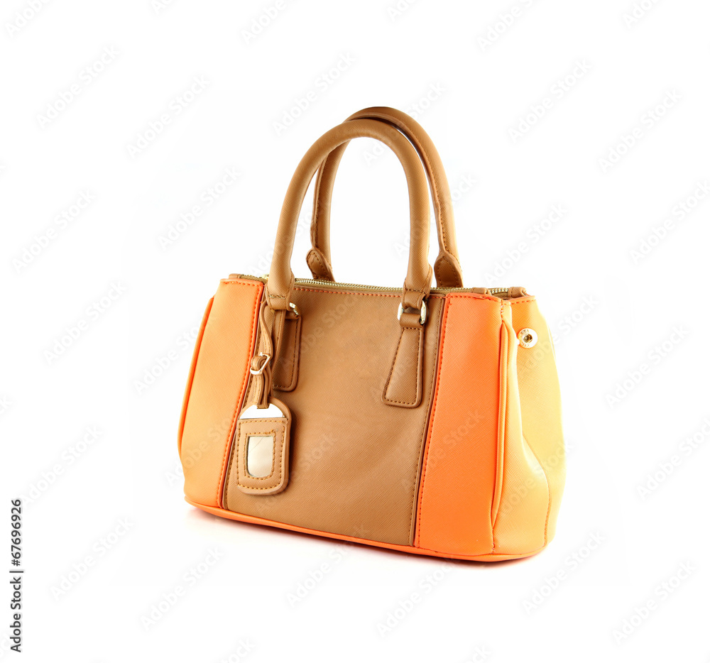 Brown handbag of texture leather isolated on white. Brown handbag of texture leather isolated on white.