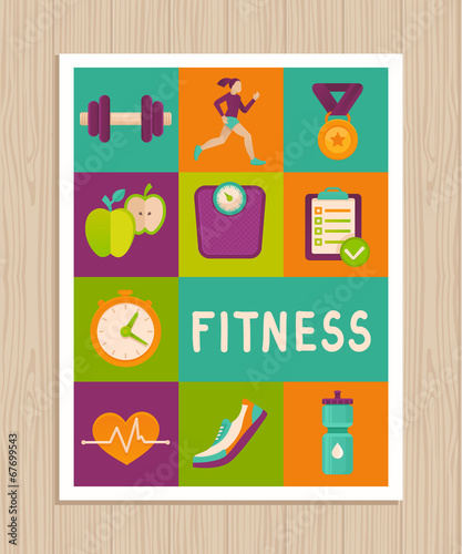 Vector set of fitness icons on greeting card