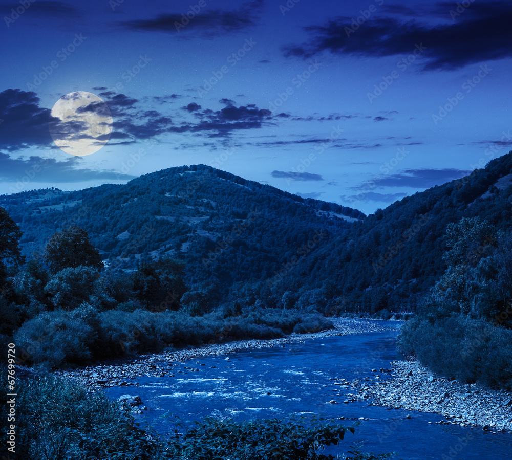 mountain river on a clear summer night