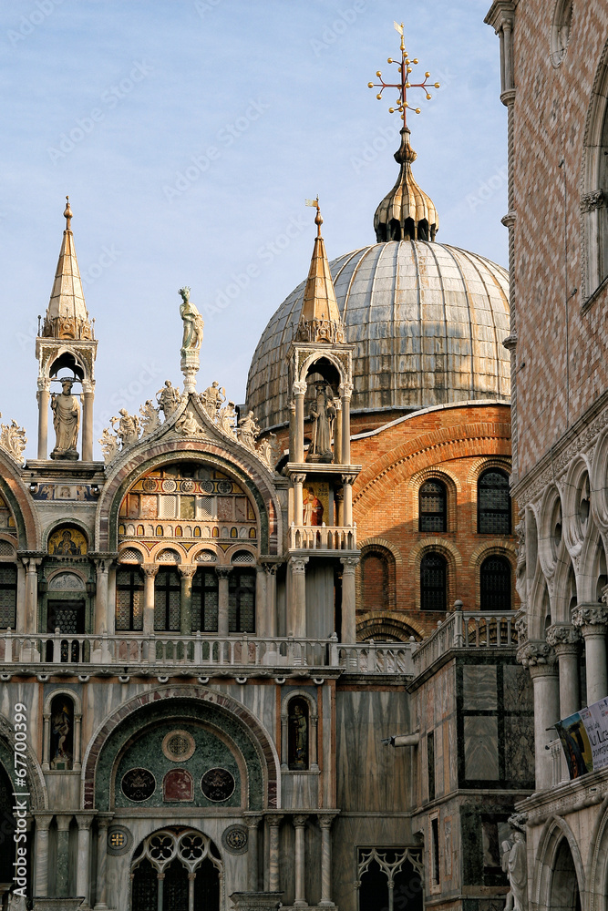 Venice, detail of the St. Mark Basilica and the Ducal Palace