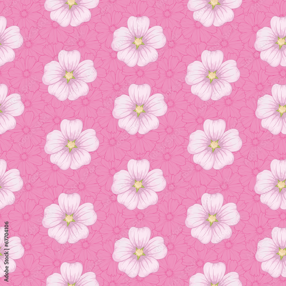 Seamless floral pattern, mallow and cosmos Seamless floral pattern, mallow and cosmos