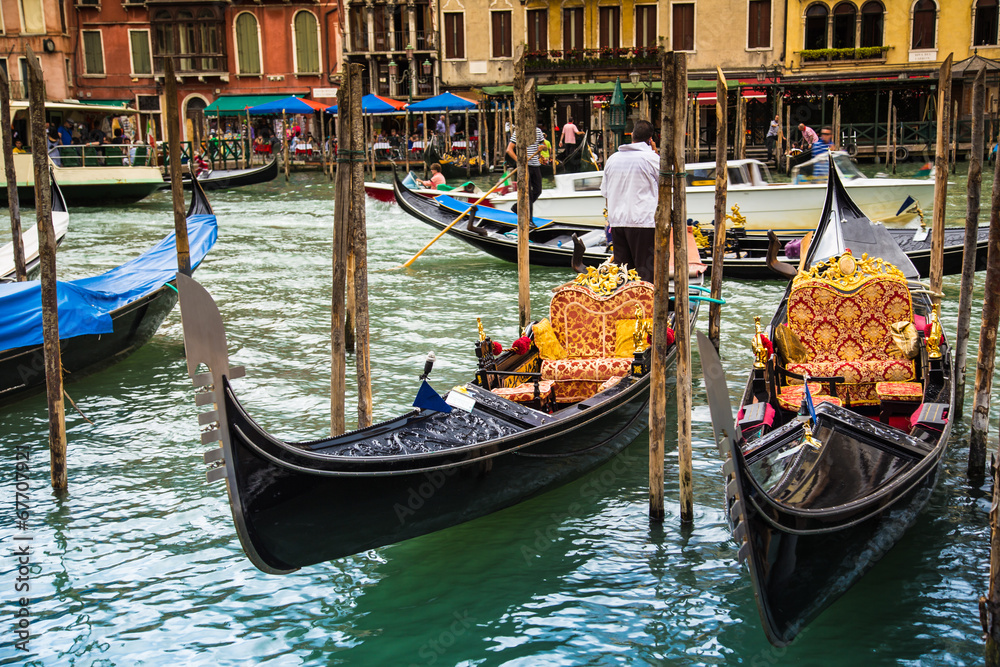 Gondolas in Venice, oil painting.