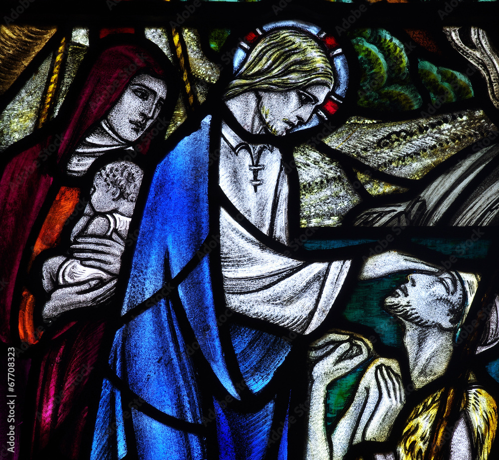 Wonder of Jesus: healing the blind in stained glass