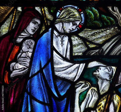 Wonder of Jesus: healing the blind in stained glass