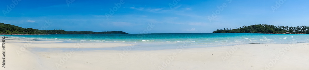 Panorama of the tropical sandy beach of Koh Kood, Thailand sea