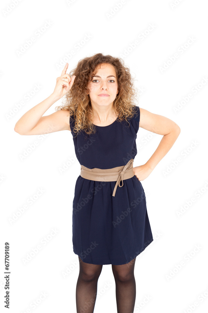 Beautiful Hispanic woman doing different expressions in different sets of clothes: at attention Beautiful Hispanic woman doing different expressions in different sets of clothes: at attention