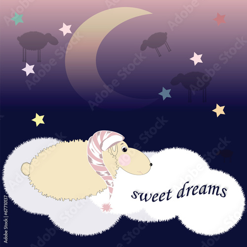 sleeping sheep in the nightcap in the clouds