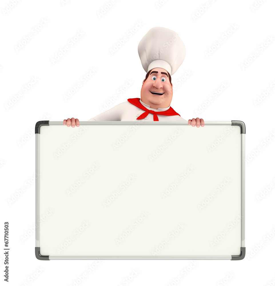 Young chef with display board Young chef with display board