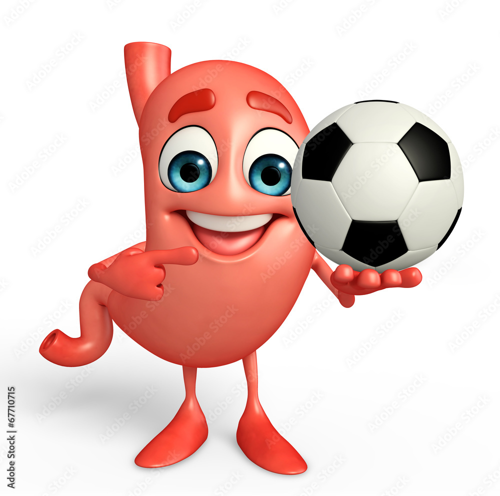 Cartoon Character of stomach with football Cartoon Character of stomach with football